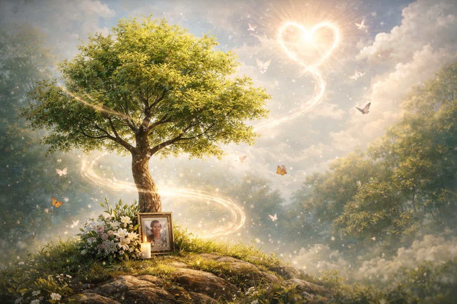 Árbol joven creciendo simbolizando la vida eterna y el recuerdo de un ser querido